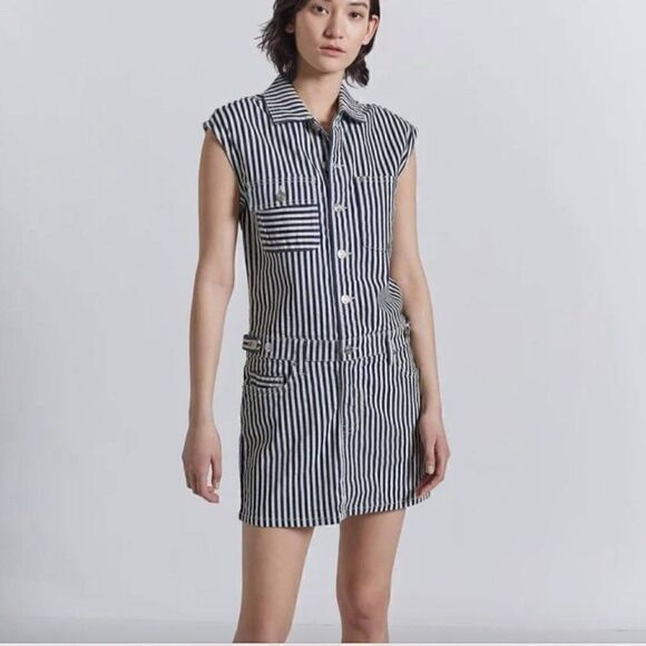 Current Elliott Navy and white denim striped dress size 3 EUC - Picture 2 of 14